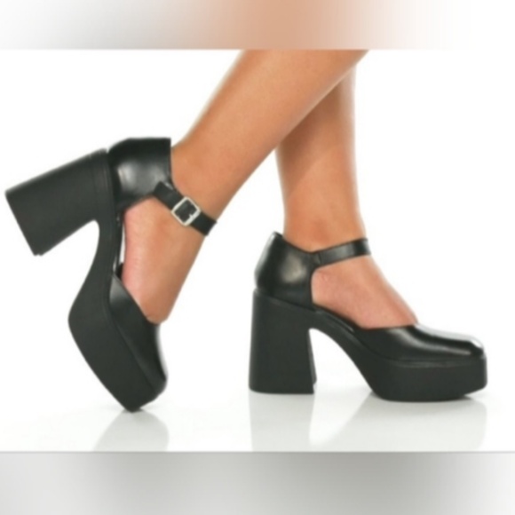 Free People Gwen Mary Jane Leather Platform Heels Shoes Black Size US 8/EU 38.5 - Picture 3 of 16